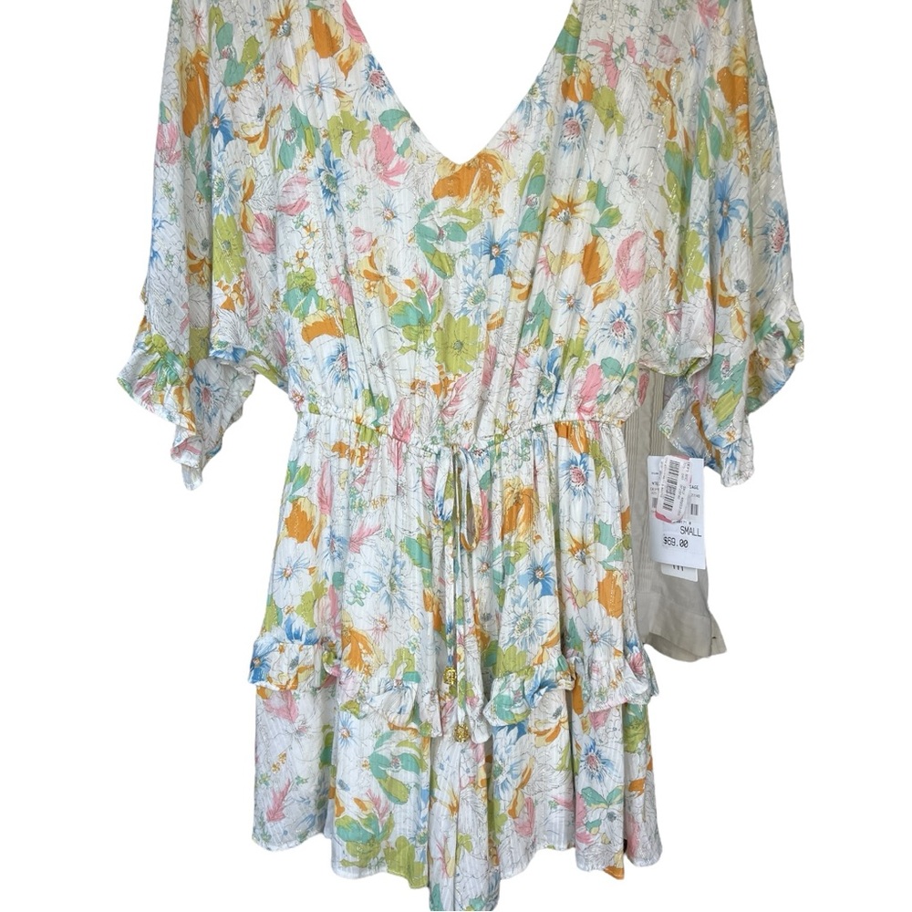 NWT ($69) CITY VIBES Floral Metallic Lined Romper Elastic Waist Sz S